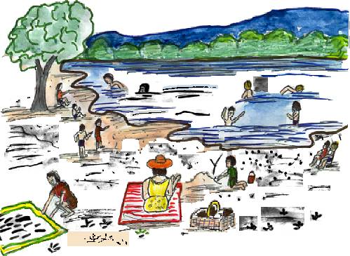  The hot summer days were just right for swimming and lounging near the water.