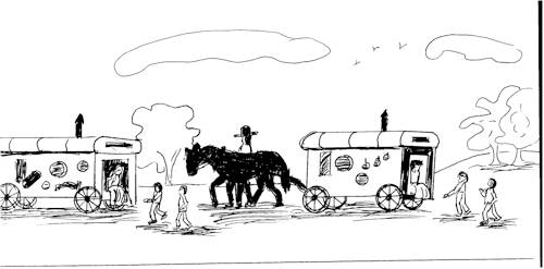 We saw some wagons coming down the way.